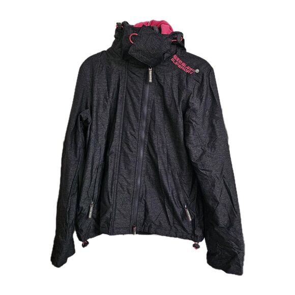 Superdry Japan Windcheater Jacket Womens Large Gray Pink Hooded Outdoor Winter - Picture 1 of 11